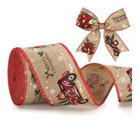 KINGLAKE Merry Christmas Wired Ribbon for Wreath Bows Making, 10M 2.5 Inch Wide Brown Ribbon, Natural Hessian Burlap Xmas Wired Ribbons for Christmas Tree Decorations, Gift Wrapping, Crafts