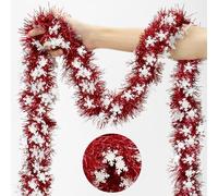 KINGLAKE Red Christmas Tinsel Garland, 10M x 9CM Thick Metallic Tinsel for Christmas Tree Decorations, Party, Home