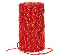 KINGLAKE Red Gold Cotton String, 2mm x 100m Christmas Bauble String for Gift Wrapping, Glitter Metallic Bakers Twine for Crafts Xmas Decoration