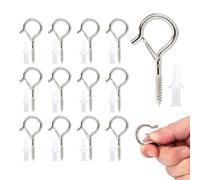 KINGLAKE Screw in Hooks, 12 Pcs Q Hanger Hooks for Outdoor Christmas String Light, Safety Buckle, Fence Celling Silver Screw Hook for Wood Wall Hanging Fairy Lights Plants Bird Feeders Cups