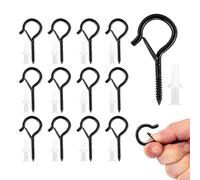 KINGLAKE Screw in Hooks, 12 Pcs Q Hanger Hooks for Outdoor Christmas String Light, Safety Buckle, Fence Celling Black Screw Hook for Wood Wall Hanging Fairy Lights Plants Bird Feeders Cups