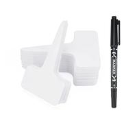KINGLAKE Thick Plastic Plant Labels and Pen, 100Pcs Plant Markers & Labels for Outdoor Plants, White Plant Name Tags Garden Labels for Potted Plants, Seed, Herb, Vegetables, Flower, T Type, 10x6cm