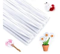 KINGLAKE White Pipe Cleaners for Craft, 100pcs Chenille Long Christmas Craft Pipe Cleaners, 30cm x 6mm Chenille Stems Pipe Cleaners for DIY Crafting Halloween Xmas Tree Decorations