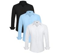 Kinglaman 1/3 Pack Men's Dress Shirts Wrinkle Free Long Sleeve Collared Formal Shirt Solid Office Casual Button Down Shirts, 1 Black 1 Blue 1 White, 3XL