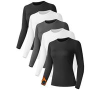 Kinglaman 1/5 Pack Women Long Sleeve Thermal Shirts, Crew Neck Fleece Lined Base Layer Underwear Cold Weather Tops, 2 Black 2 White 1 Heather Grey, M
