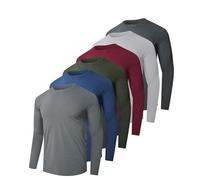 Kinglaman 6 Pack Men Dry Fit Workout Long Sleeve Athletic Gym UPF 50+ SPF UV Sun Protection Quick Dry Lightweight Shirts, 1 Black 1 Drak Gray 1 Light Gray 1 Blue 1 Wine Red 1 Army Green, XL