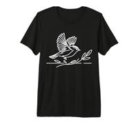 Kinglet Bird Line Art Golden Crown Design Premium T-Shirt