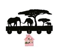 KingLive Black Wood Elephant Animal Key Hooks Wall Hanger Key Rack Holder Wall Hook with 5 Standard Hooks