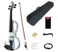 Kinglos 4/4 White Blue Flowers Colored Solid Wood Advanced Electric/Silent Violin Kit with Ebony Fittings Full Size (DSG1201)