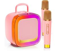 Kinglucky (2024 Limited Pro Version) TOP Mini Karaoke Machine for Kids Adults (with 14M+ Songs), Christmas Birthday Gifts Ideas for Girls, Portable Bluetooth Speaker with 2 Lighting Microphones - Pink
