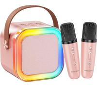 Kinglucky Mini Karaoke Machine for Kids with 2 Wireless Microphones - Fun Voice Effects, Birthday Gift for Girls Ages 3-12, Portable for Family Parties - Rose Gold
