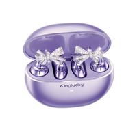 Kinglucky Stylish Open-Ear Clip-On Earbuds with Jewelry Bow Earrings, Lightweight & Comfortable Fit, Fashionable Open-Ear Buds Headphones for Women, Ideal for Work, Running, and Daily Wear Purple