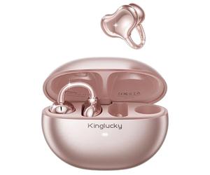 Kinglucky Upgraded Clip-On Earbuds Comfortable fit & Crystal-Clear Sound, 50H Playtime Open Ear Buds Bluetooth 6.0 Wireless Headphones for Women & Kids Ideal for Small Ears,Sports,Glasses Rose Gold