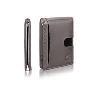 Kingly Men's Cash Clip Wallet Leather | Minimalist RFID Blocking Front Pocket Wallet | Holds 12 Cards & 15 Bills | Slim Bifold Wallet for Men in Ash Grey