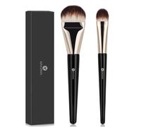KINGMAS 2Pcs Foundation Makeup Brush, Premium Under Eye Nose Contour Brush, Flat Tongue-Shape Concealer Makeup Brush for Liquid Cream Foundation Powder Buffing Blending