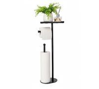 Kingmate Free Standing Toilet Paper Holder Stand with Phone Shelf, Holds 5 Paper Rolls, Black Tissue Roll Holder for Bathroom, Sturdy Engough for Potted Plants