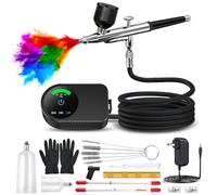 KingMiKi Airbrush Kit with Air Compressor, 22/30/50 PSI High Pressure Air Brush Non-Clogging with 0.2/0.3/0.5mm Nozzle/Cleaning Sets, Ideal for Painting, Modeling, Cake Decor, Makeup,Nail Art