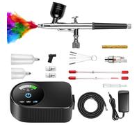 KingMiKi Airbrush Kit with Air Compressor, 22/30/50 PSI High Pressure Air Brush Non-Clogging with 0.2/0.3/0.5mm Nozzle/Cleaning Sets, Ideal for Painting, Modeling, Cake Decor, Makeup,Nail Art