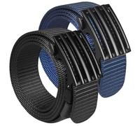 KingMoore 2 Pack Men's Ratchet Web Belt, 1.25 inch Nylon Automatic Buckle, No Holes Invisible Belt, Black+blue, XXL(46"-52"Waist)