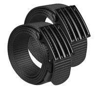 KingMoore 2 Pack Men's Ratchet Web Belt, 1.25 inch Nylon Automatic Buckle, No Holes Invisible Belt, Black+black, M(34"-40"Waist)