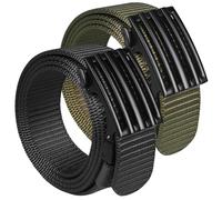 KingMoore 2 Pack Men's Ratchet Web Belt, 1.25 inch Nylon Automatic Buckle, No Holes Invisible Belt, Black+green, XL(42"-48"Waist)