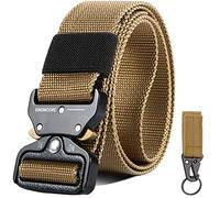 KingMoore Men's Belt - 1.5 inch Military Tactical Stretch Web Nylon Belt with Quick Release Buckle, Khaki, L(Waist:36"-41")