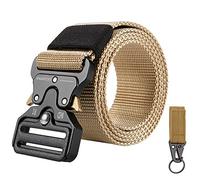 KingMoore Men's Tactical Belt Heavy Duty Webbing Belt Adjustable Military Style Nylon Belts with Metal Buckle, Khaki, Waist:30"-35"