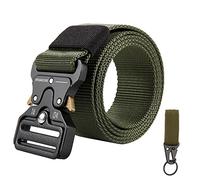KingMoore Men's Tactical Belt Heavy Duty Webbing Belt Adjustable Military Style Nylon Belts with Metal Buckle, Army Green, Waist:42"-46"