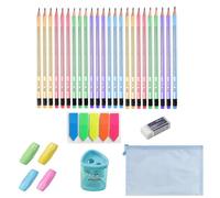Kingmyth HB Pencils, 24pcs Pencils with Rubbers on the End with 4pcs Pencil Grips,Eraser,Sticky Note and Sharpener for Writing and Drawing (5 colors)