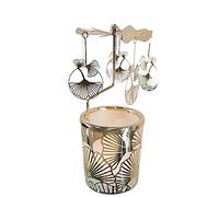 kingnero Apricot Leaf Spinning Candle Tea Light Holder Gold Windmill Rotary Candle Holder Metal and Glass Candlestick for Home Decoration