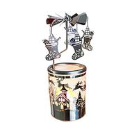 kingnero carousel candle rotary candle holder Christmas snowflake spinning candleholder metal tea light holder candlestick for home decoration or relatives and friends gift (Silver Christmas Stocking)