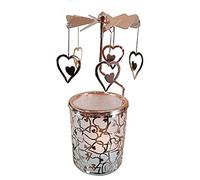 kingnero Carousel Candle Rotary Candle Holder Spinning Candleholder Metal Tea Light Candlestick for Home Decor (Rose Gold Heart)