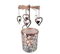kingnero carousel candle Rotary Candle Holder Spinning candleholer Home Decoration Metal Tea Light rotating candle holdern Candlestick for Christmas (rose gold heart)
