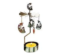 kingnero Carousel Candle Rotary Candle Holder Spinning Metal Small tealight Candleholder Candlestick for Christmas (Silver Moon & Cat)