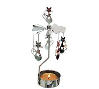 kingnero Carousel Candle Rotary Candle Holder Spinning Metal Small tealight Candleholder Candlestick for Christmas (Silver cat)