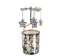kingnero Carousel Candle Rotary Candle Holder Spinning Windmill Tea Light Holder Metal Candlestick for Home Decorate Gifts for Mom and Child (Silver Bauhinia Flower)