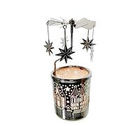 Kingnero Carousel Candle Rotating Rotary Candle Holder Spinning Tea Light Candlestick for Christmas (silver star)