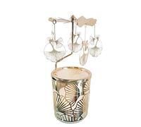 Kingnero Carousel Candle Rotating Rotary Candle Holder Spinning Tea Light Candlestick for Christmas (gold Apricot leaf)
