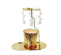 Kingnero Lavender Scented Candle with Carousel Holder, Gold-Plated Metal, Star Theme, Tabletop Candle Holder, 15cm Height, Birthday Gift (Tray Stars)