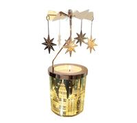 Kingnero Lavender Scented Candle with Carousel Holder, Gold-Plated Metal, Star Theme, Tabletop Candle Holder, 15cm Height, Birthday Gift (Polaris)