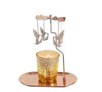 Kingnero Lavender Scented Candle with Carousel Holder, Gold-Plated Metal, Star Theme, Tabletop Candle Holder, 15cm Height, Birthday Gift (Rose Gold Tray Hummingbird)