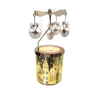 Kingnero Lavender Scented Candle with Carousel Holder, Gold-Plated Metal, Star Theme, Tabletop Candle Holder, 15cm Height, Birthday Gift (Golden Ginkgo Leaves)