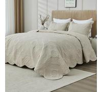 Kingnex Oversized King Bedspreads 128x120 for Extra Wide Tall King or Cal King Bed Ultrasonic Quilted Coverlet Set 3 Piece Include 1 Quilt 2 Pillowcases Beige