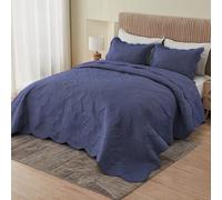 Kingnex Oversized King Bedspreads 128x120 for Extra Wide Tall King or Cal King Bed Ultrasonic Quilted Coverlet Set 3 Piece Include 1 Quilt 2 Pillowcases Patriot Blue