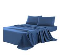 Kingnex Oversized King Flat Sheet 132x110 for Extra Wide King or California King Size Bed Durable Soft Double Brushed 1800 Microfiber Top Sheet Only Navy