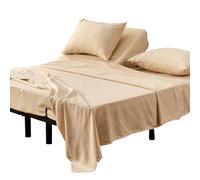 Kingnex Split Top King Sheets Sets for Adjustable Bed Soft Brushed Microfiber 4 Pieces Include 1 32-34 Split from Top Flex Head King Fitted Sheet 1 Flat Sheet 2 King Size Pillowcase Beige
