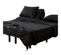 Kingnex Split Top King Sheets Sets for Adjustable Bed Soft Brushed Microfiber 4 Pieces Include 1 32-34 Split from Top Flex Head King Fitted Sheet 1 Flat Sheet 2 King Size Pillowcase Black