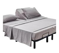 Kingnex Striped 32-34 Split Top King Sheets Sets for Adjustable Bed with Strap Soft Brushed 1800 Microfiber 4 Pieces Flex Head King Bedding Set Grey