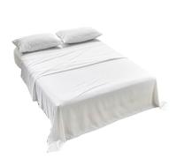 Kingnex Striped 66x80 Olympic Queen Sheets Sets for Super Queen Bed Soft Double Brushed 1800 Microfiber 4 Pcs Include 1 Fitted Sheet 1 Flat Sheet 2 Pillowcase White