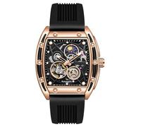 KINGNUOS Mechanical Watch Men Silicone Band Moon Phase Automatic Watch Waterproof Men Rose Gold Casual Business Fashion Rose Gold Casual Business Fashion